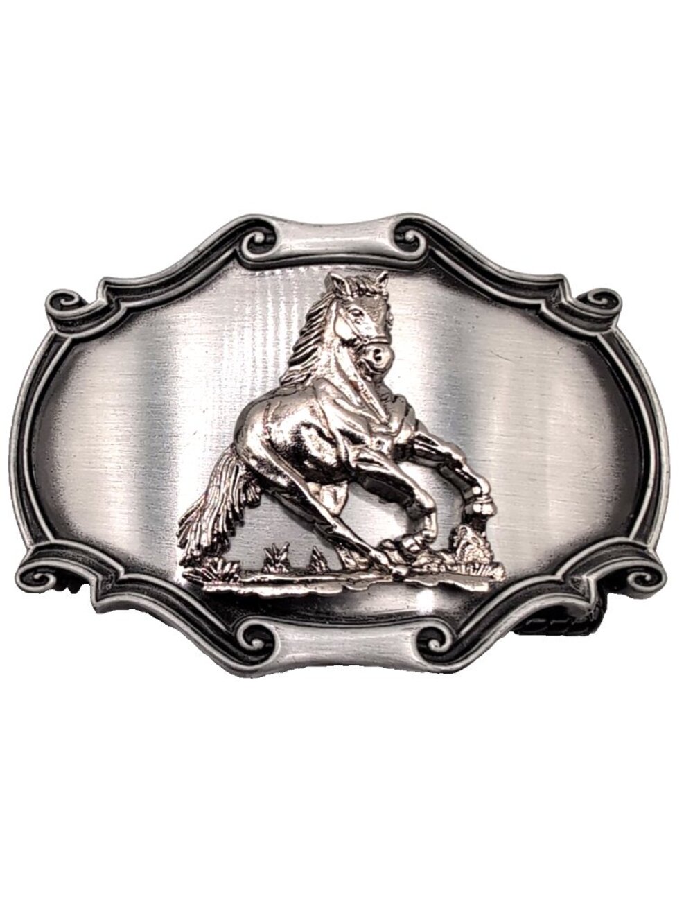 Vintage Ladies Western Horse Belt Buckle 3.5x2.5" for 1.5" Belt Grey/Silver VGC